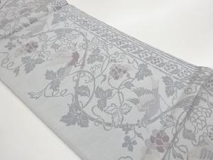 葡萄唐草に鳥模様織出し全通袋帯